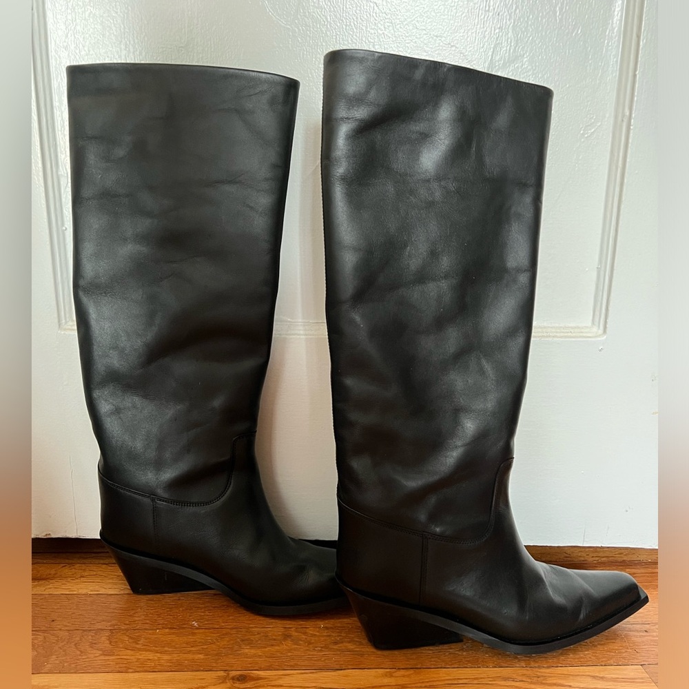 COS genuine leather western pointed toe tall riding boot